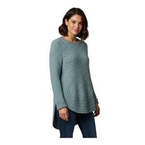 Miracle High Low Sweater Women’s M/L Teal Blue Popcorn Knit Cotton Blend